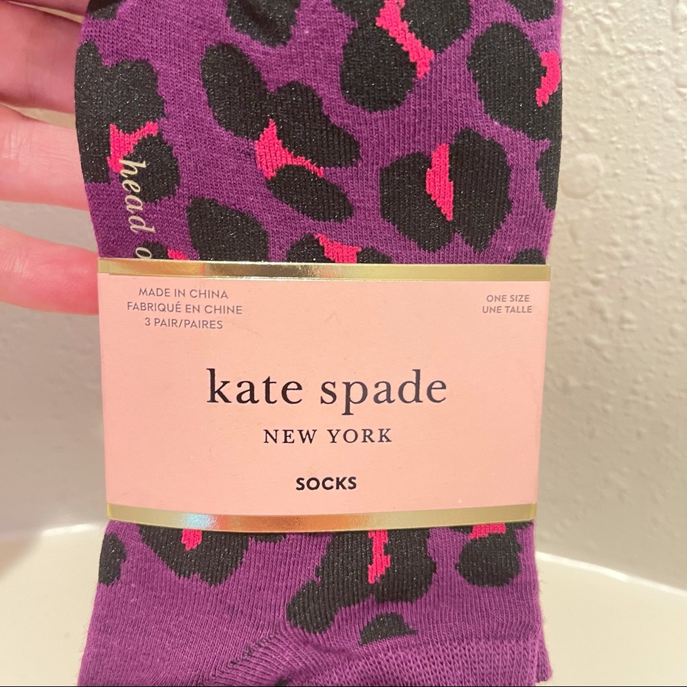 Kate Spade 3 Pairs No Show Leopard Stripes Socks OS NWT - Picture 3 of 7